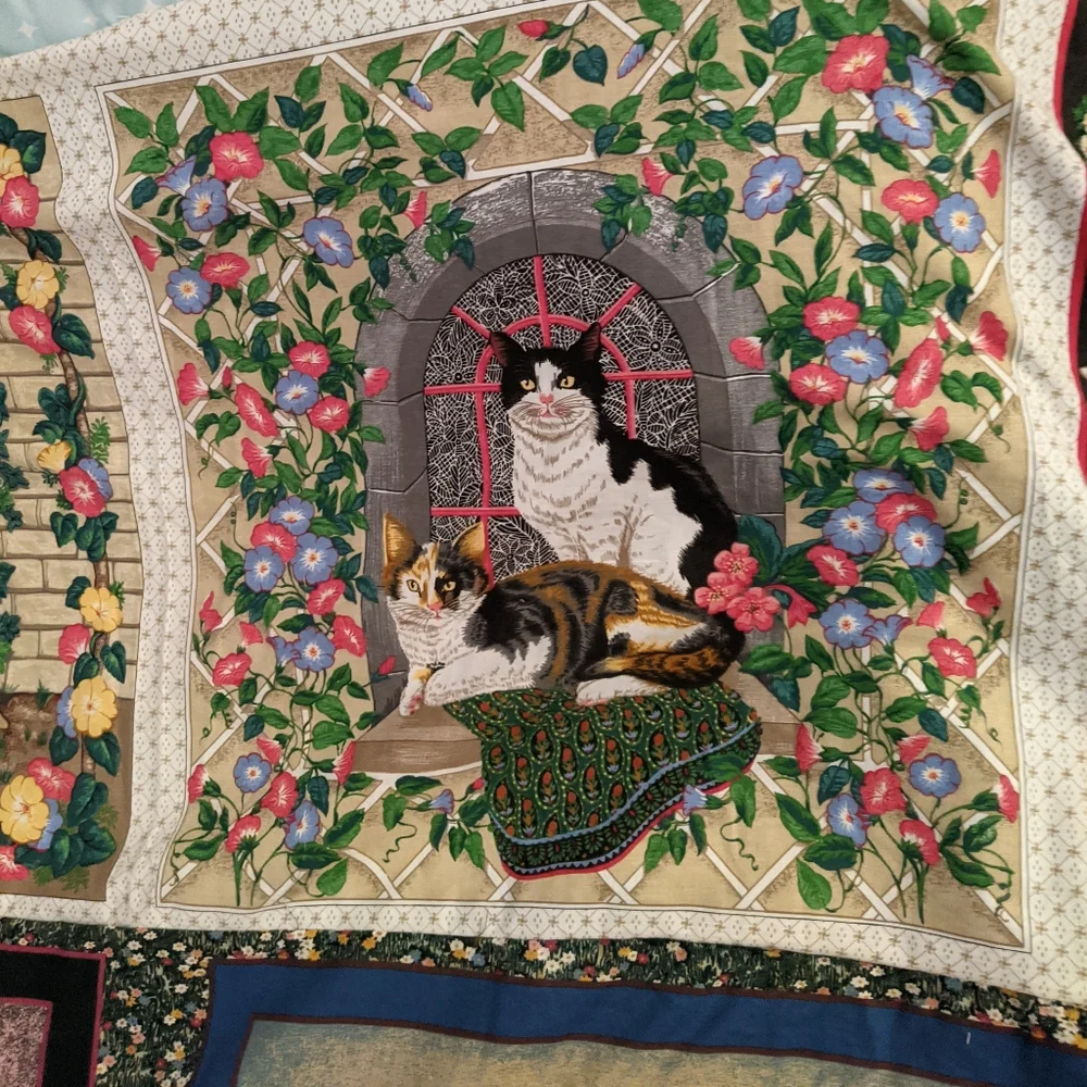 Vintage Cat Panels Quilt top, pieced, ready for quilting, lap size 43